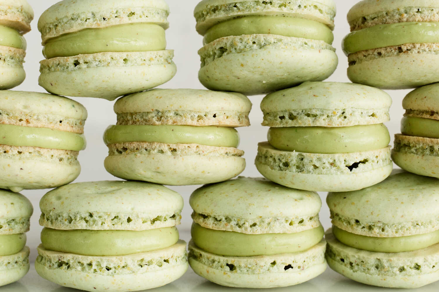Stacks of pistachio macarons